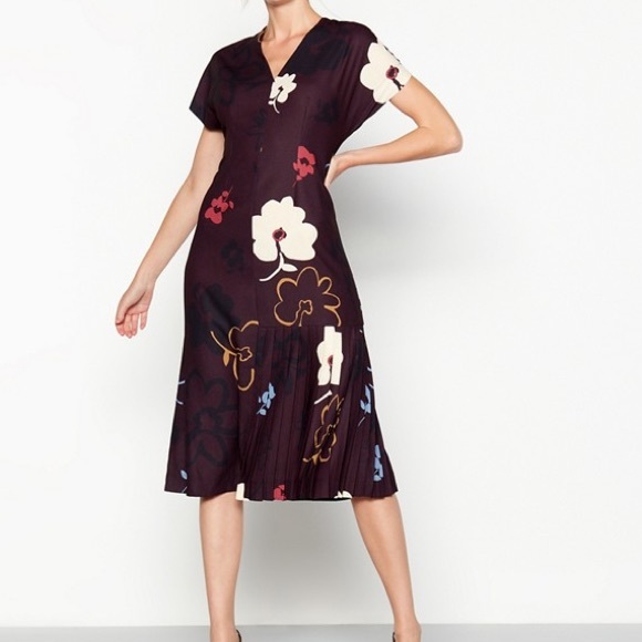 RJR.John Rocha - Plum floral print side pleat midi - Picture 1 of 8